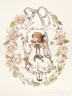 a drawing of a girl in a white dress with flowers around her and the words love on it