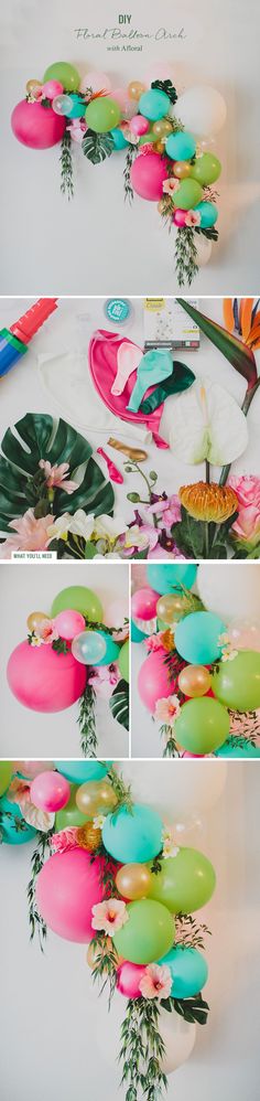 several different images of colorful balloons and flowers