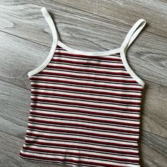 Never Worn, Super Lightweight And Fresh For The Summer. Red Trendy Tank Strap Tops, Trendy Red Tank Top, Trendy Red Tops With Tank Straps, Red Cotton Tops With Tank Straps, Casual Red Top With Spaghetti Straps, Striped Fitted Tops With Tank Straps, Fitted Striped Tops With Tank Straps, Casual Red Spaghetti Strap Top, Red Camisole Crop Top Casual Style