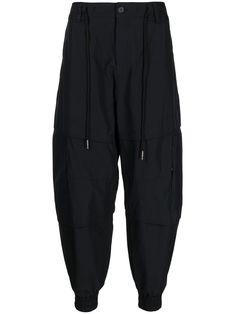 black tapered leg drawstring fastening waist front button and zip fastening two rear welt pockets elasticated ankles Cargo Track Pants, Pants Black, Welt Pockets, Tapered Legs, Welt Pocket, Track Pants, Black Pants, Sweatpants, Track