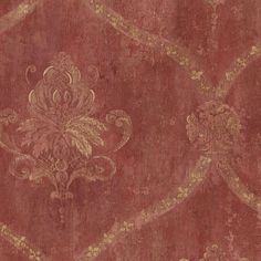 a red and gold wallpaper with an ornate design on the bottom half of it