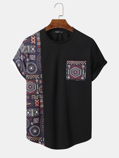 Geometric Shirt Design, Cool Shirt Designs, Style Africain, Trendy Shirt Designs, Men Fashion Casual Shirts, Summer Mens, T Shirts Men, African Men Fashion