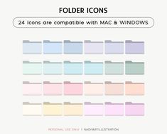 folder icons are compatible with mac & windows for each file type, and can be used to display images or text