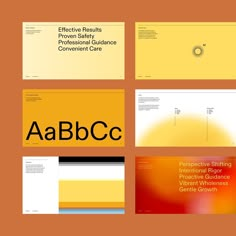 four different types of brochures with the words aabcc on them