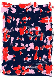 an abstract painting with red and pink shapes on black paper, against a white background