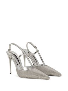 Find DOLCE & GABBANA Kim Dolce&gabbana Embellished Satin Slingback Pumps on Editorialist. silver-tone goat skin/silk crystal embellished slingback strap pointed toe branded insole high heel Silver Pumps, Killer Heels, Shoe Inspo, Slingback Shoes