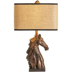 a horse lamp with a brown shade on it