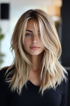 A layered choppy haircut adds texture and movement to your hair, creating a bold, edgy look. The uneven layers give volume and dimension, perfect for any hair length. Choppy Long Layered Haircuts Mid Length, Haïr Cut 2024 Long Layers, Long Layered Hair Vs Short Layers, Long Hair With Layers Blonde Highlights, Curtain Bang Layers Long Hair, Haircuts For Athletes, Texture Long Hair, Longish Hair With Layers, Blonde Hair With Curtain Bangs Medium