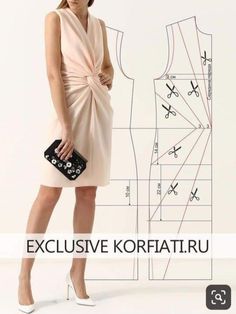 a woman in a dress and heels standing next to a sewing pattern with the words exclusively korafatru written on it