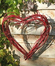 a heart shaped planter made out of twigs