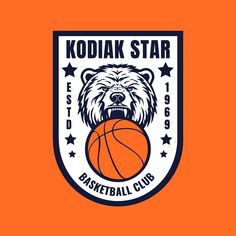 the kodak star basketball club logo on an orange background with stars and a bear's head holding a basketball