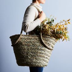 Seagrass Market Tote with Linen Liner from FOOD52 French Market, Blue Bonnets, Perfect Bag, Luxury Handbags, Straw Bag, Decorative Accessories