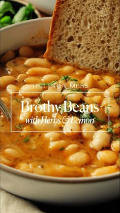 These one-pot vegan brothy beans are super flavourful with herbs, lemon, garlic, chili, well-browned onions and shallots, and umami-rich miso paste added at the end. A deeply savory pot of beans awaits after 1 ½ hours of mostly inactive simmering time. Brothy Beans, Pot Of Beans, Cook Beans, Miso Paste, Bean Soup Recipes, Vegan Soup, Healthy Soup Recipes