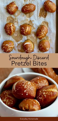 sourdough bread pretzel bites in a white bowl