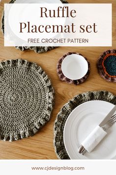 crochet ruffle placemat set on a table