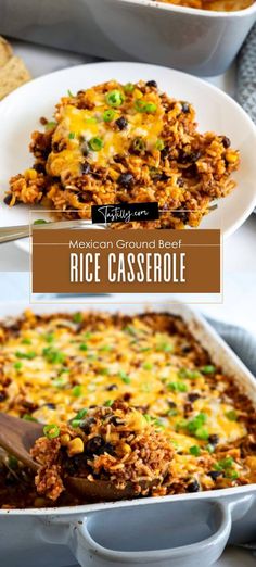 mexican ground beef rice casserole in a baking dish