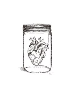 a drawing of a heart in a jar