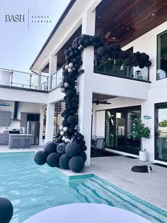 Waterfall pool balloons Balloon Garland Outside, Pool Party Balloons, Grad Pool Party, Shower Photo Ideas, Party Decor Business, 60th Birthday Party Decorations, Balloon Template, Balloon Clusters, Cascading Waterfall