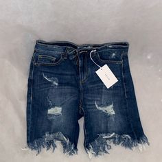 Blue Denim Jean Shorts Frayed Bottom Jeans, Destructed Jeans, Cutoff Jean Shorts, Tie Front Cardigan, Denim Jean Shorts, High Rise Denim Shorts, Distressed Jean Shorts, Distressed Shorts, Button Fly Jeans