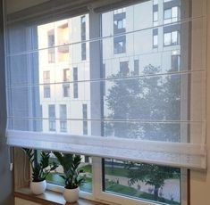 two plants are sitting on the window sill in front of the windowsills