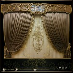 an ornate curtain with gold trim and draperies