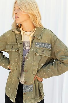 Military Inspired Jacket, Fallout 76, Military Shirt, Jacket Details, Camo Jacket, Denim Branding, Military Inspired, Vintage Inspired Design, Fall Jackets