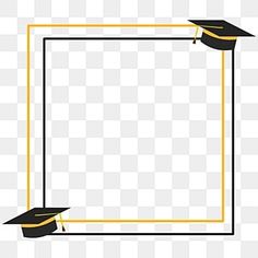 a square frame with two graduation caps on it, in yellow and black colors png