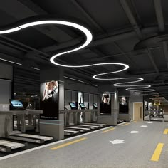 an empty parking garage with several electronic devices