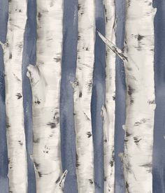 an image of birch trees painted in blue and white