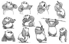 an animation character sheet with various poses and expressions