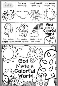 coloring pages for children with the words god made a colorful world in black and white