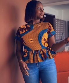 Kitenge Tops Designs, Ankara And Lace Styles, Ankara Tops Blouses, Ankara And Lace, Lace Blouse Styles, African Print Pants, Africa Clothing