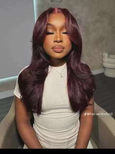 Burgundy Frontal Sew In, Burgundy Hair Sew In, Burgundy Frontal Ponytail, Burgundy Closure Sew In, Auburn Wig, Burgundy Wig, Real Human Hair Wigs, Hair Color For Dark Skin, Future Hairstyles