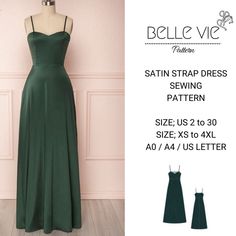 Satin Strap Dress Sewing Pattern; Available as an instant download (pdf) sewing pattern bundle with a range of size options: US Sizes: 2, 4, 6, 8, 10, 12, 14, 16, 18, 20, 22, 24, 26, 28, 30 Standard Sizes: XS, S, M, L, XL, 2XL, 3XL, 4XL These patterns are suitable for A4, A0, and US Letter size papers. As soon as your payment is processed, you will automatically receive download links for the pattern files. This is a digital product and not a finished item. You will receive zip files containing Satin Dress Pattern, Spaghetti Strap Dress Pattern, Silk Dress Pattern, Summer Dress Pattern, Prom Dress Pattern, Sundress Pattern, Long Dress Patterns, Lily Dress, Easy Diy Clothes