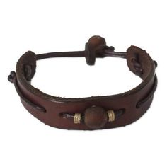 Men's Modern Leather Wristband Bracelet - Brown Standout | NOVICA Imperial Leather, Leather Wristbands, Titanium Jewelry, Hot Jewelry, Wristband Bracelet, African Beads, Unique Bracelets, Brass Accents, Women Artisans