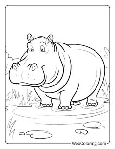 a hippo standing in the water coloring page