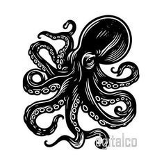 an octopus drawing in black and white on a white background with the words tattoo written below it