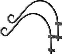 two black wrought iron brackets are shown against a white background, one is curved and the other is curved