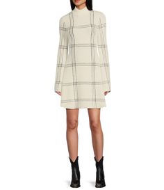 From C&V Chelsea & Violet&#x2C; this dress features:Plaid printMock neckLong sleevesFit and flare silhouettePullover stylingNylon/rayon/polyesterMachine wash/line dryImported. Flare Sweater Dress, Temple Dress, Sweater Dress Casual, Sweater Dresses, Daytime Dresses, Dresses Xxl, Sweater Dress Women, Long Sleeve Plaid, Junior Dresses