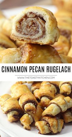 cinnamon pecan rugelah is stacked on top of each other with the text overlay