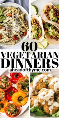 vegan dinner menus with text overlay that reads, 60 vegetarian dinners an alohhyme com