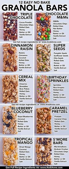 the granola bars recipe is shown in this poster, with instructions for how to make it