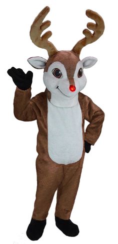 a person in a reindeer costume standing with his arms out and eyes wide open to the side