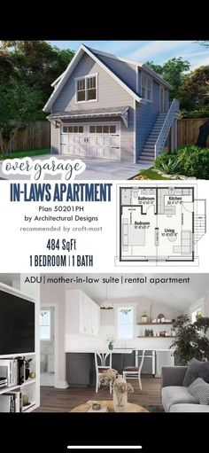 the floor plan for a two bedroom, one bathroom apartment with an attached garage and living room