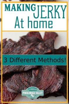 the cover of making jerky at home 3 different method, including beef and vegetables