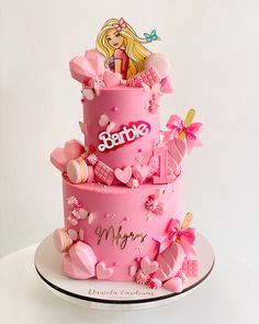 Mermaid Barbie Birthday Party Cake, Birthday Cake Barbie Theme, Barbie Cake 4th Birthday, Barbie Theme Cakes, Pink Barbie Cake Birthdays, 2 Tier Barbie Cake, Barbie And Ken Cake, Barbie Inspired Cake, Barbie Movie Cake