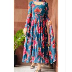 Georgette Gowns, Stylish Kurtis Design, Frock For Women, Long Dress Design