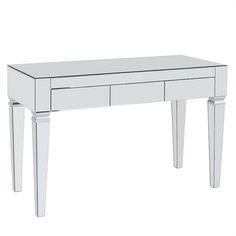 a white table with two drawers and one drawer on the top, in front of a white background