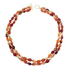 Connie Craig Carroll Jewelry Bryn 28" Gemstone 2-Row Station Necklace - 22062475 | HSN Double Strand Necklace, Color Bands, Jewelry Show, Station Necklace, Tiger's Eye, Toggle Clasp, Sun Kissed, Strand Necklace, Gold Beads