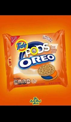 a bag of tide pops oreo cookies on an orange background with the words tide pops